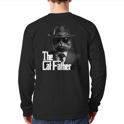 The Catfather Fathersday Best Birthday Cat Dad Long Sleeve T-Shirt Back Print - Father's Day Fun