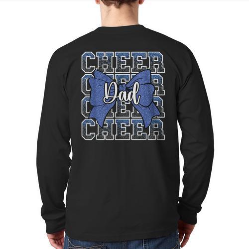 Cheer Dad Daddy Bow Sport Cheerleader Cheerleading Blue Long Sleeve T-Shirt Back Print - Father's Day Fun
