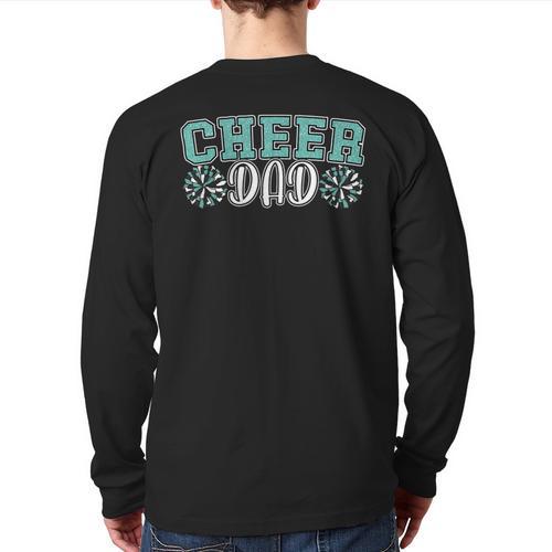 Cheer Dad My Favorite Cheerleader Calls Me Dad Teal Blue Long Sleeve T-Shirt Back Print - Father's Day Fun
