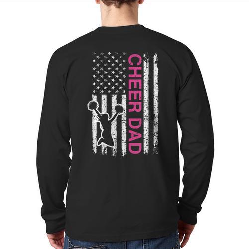 Cheer Dad Flag Pink Cheerleading Long Sleeve T-Shirt Back Print - Father's Day Fun
