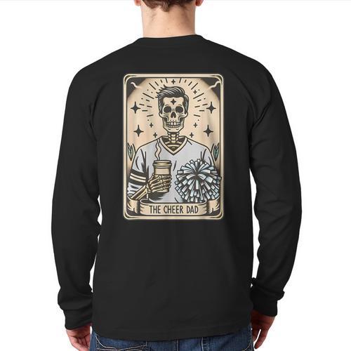 Cheer Dad Tarot Card Skeleton Cheerleading Fathers Day Long Sleeve T-Shirt Back Print - Father's Day Fun