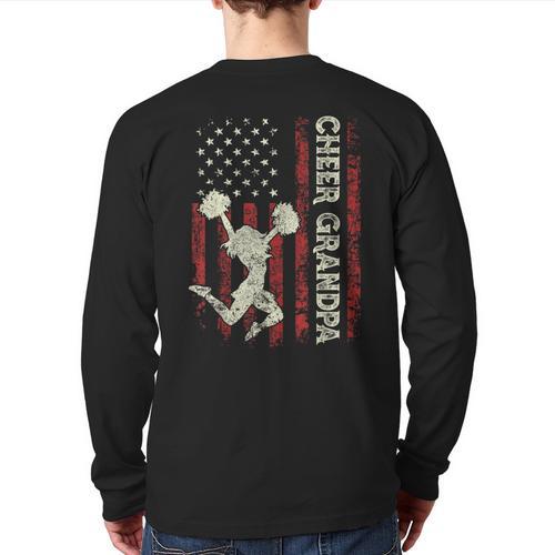 Cheer Grandpa US Flag Dad Patriotic Cheerleader Fathers Day Long Sleeve T-Shirt Back Print - Father's Day Fun