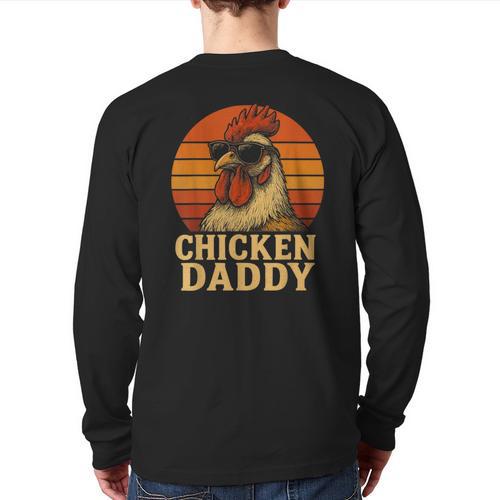 Chicken Daddy Vintage Chicken Dad Farmer Poultry Farmer Long Sleeve T-Shirt Back Print - Father's Day Fun