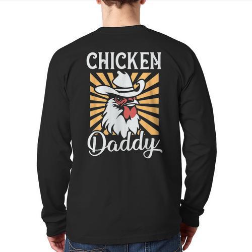Chicken Daddy Vintage Poultry Farmer Fathers Day Long Sleeve T-Shirt Back Print - Father's Day Fun