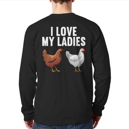 Cool Chicken Art For Men Women Dad Rooster Chicken Farmer Long Sleeve T-Shirt Back Print - Father's Day Fun
