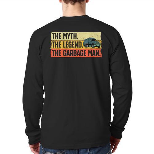Cool Garbage Man Art For Men Dad Father Garbage Dump Truck Long Sleeve T-Shirt Back Print - Father's Day Fun