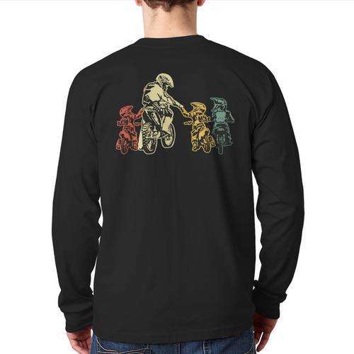 Cool Motocross Dirt Bike Biker Dad & Sons Father's Day Long Sleeve T-Shirt Back Print - Father's Day Fun