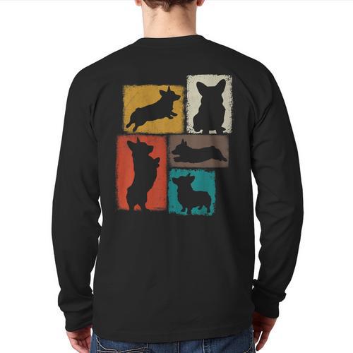 Corgi Dad Mom Vintage Collage Dog Owner Long Sleeve T-Shirt Back Print - Father's Day Fun