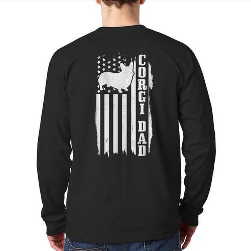 Corgi Dad Vintage American Flag Patriotic Corgi Dog Long Sleeve T-Shirt Back Print - Father's Day Fun