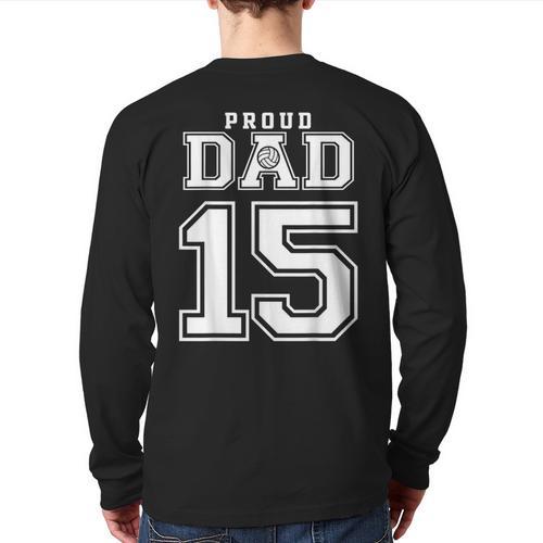 Custom Proud Volleyball Dad Number 15 Personalized For Men Long Sleeve T-Shirt Back Print - Father's Day Fun