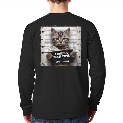 Cute Cat Mugshot Humorous Cat For Cats Lover Cat Mom Cat Dad Long Sleeve T-Shirt Back Print - Father's Day Fun