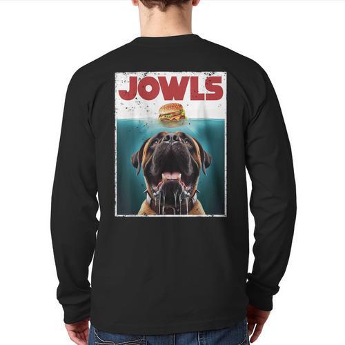 Cute English Mastiff Jowls Burger Bullmastiff Dog Mom Dad Long Sleeve T-Shirt Back Print - Father's Day Fun