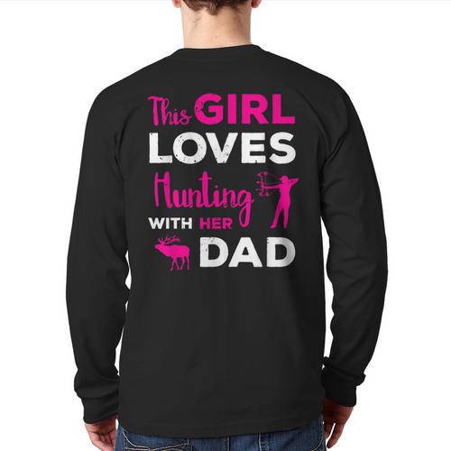 Cute Girls Hunting Dad Daughter Hunting Buddy Hunter Long Sleeve T-Shirt Back Print - Father's Day Fun