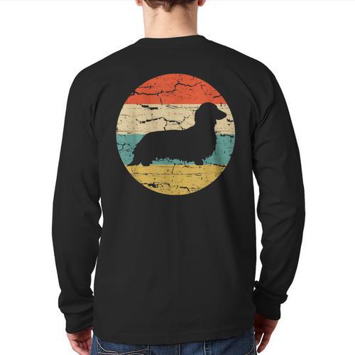 Dachshund Long Haired Dog Vintage Mom Dad Retro Long Sleeve T-Shirt Back Print - Father's Day Fun