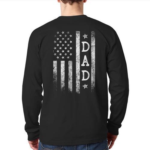 Dad American Flag Dad Patriotic Father's Day Long Sleeve T-Shirt Back Print - Father's Day Fun