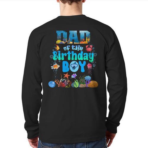 Dad Of The Birthday Boy Aquarium Sea Animals Matching Long Sleeve T-Shirt Back Print - Father's Day Fun