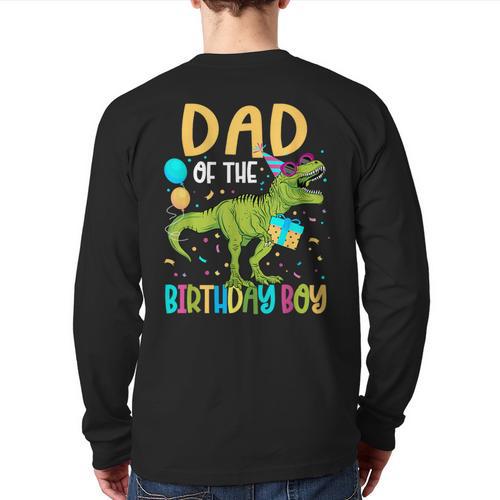 Dad Of The Birthday Boy Family Matching Dinosaur Squad Long Sleeve T-Shirt Back Print - Father's Day Fun
