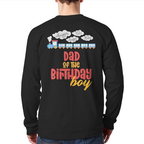 Dad Birthday Boy Train I'm 2 Two Yr Old Chugga Engine Long Sleeve T-Shirt Back Print - Father's Day Fun