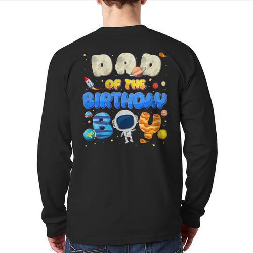 Dad Of The Birthday Boy Two The Moon Space Family Matching Long Sleeve T-Shirt Back Print - Father's Day Fun