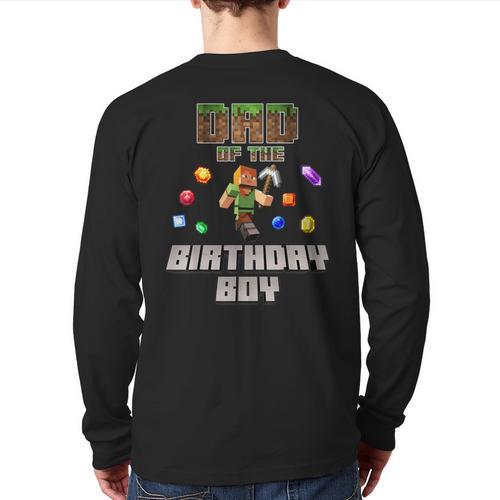 Dad Of The Birthday Boy Video Gamer Pixel Number Long Sleeve T-Shirt Back Print - Father's Day Fun