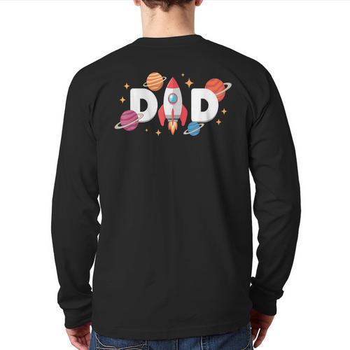 Dad Of The Birthday Boys Space Astronaut 1st Birthday Family Long Sleeve T-Shirt Back Print - Father's Day Fun