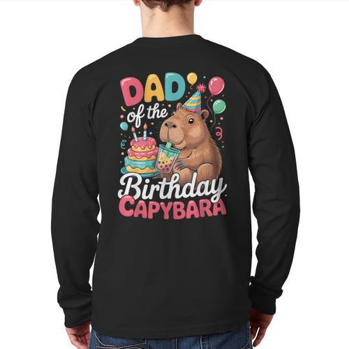 Dad Of The Birthday Capybara Boba Tea Girl Bday Party Family Long Sleeve T-Shirt Back Print - Father's Day Fun