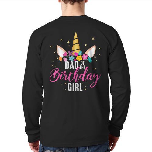 Dad Of The Birthday Girl Father Unicorn Birthday Small Long Sleeve T-Shirt Back Print - Father's Day Fun