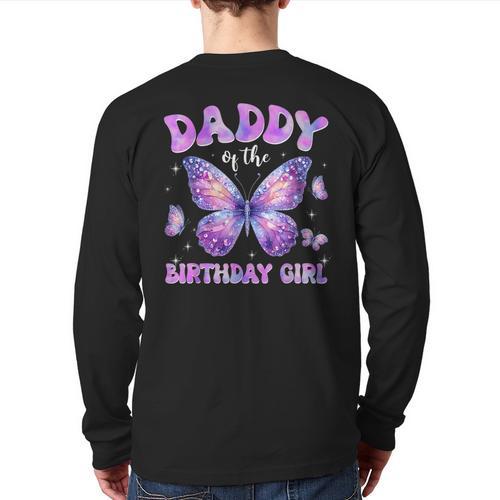 Dad Of The Birthday Girl Tie Dye Butterfly Birthday Family Long Sleeve T-Shirt Back Print - Father's Day Fun