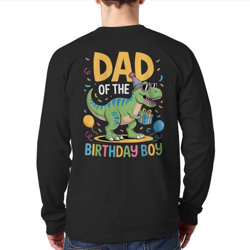 Dad Of The Birthday Party Outfit Dinosaur Squad Daddy Long Sleeve T-Shirt Back Print - Father's Day Fun