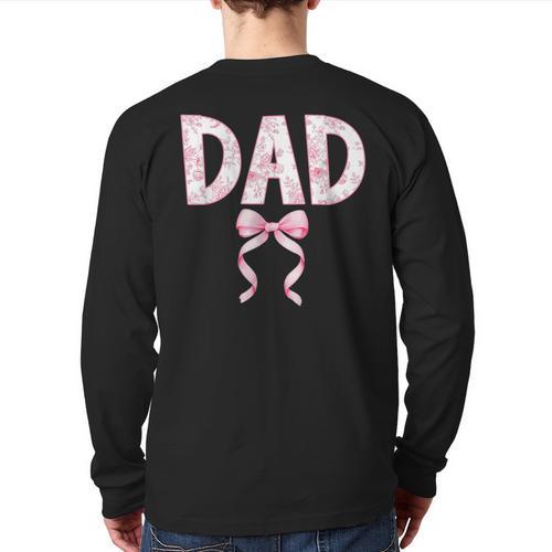Dad Birthday Squad Matching Coquette Bow Family Party Long Sleeve T-Shirt Back Print - Father's Day Fun