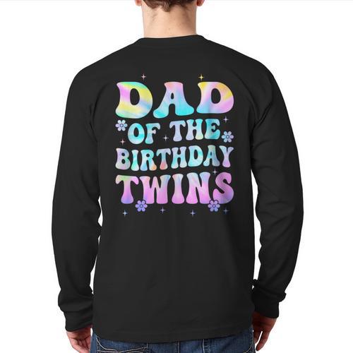 Dad Of The Birthday Twins Girls Kids Party Retro Bday Long Sleeve T-Shirt Back Print - Father's Day Fun