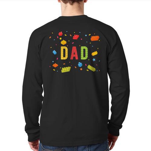 Dad Building Blocks Birthday Boy Long Sleeve T-Shirt Back Print - Father's Day Fun