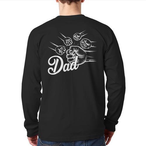 Dad Of Four Toddler Kids Fathers Day Fist Bump Family Long Sleeve T-Shirt Back Print - Father's Day Fun