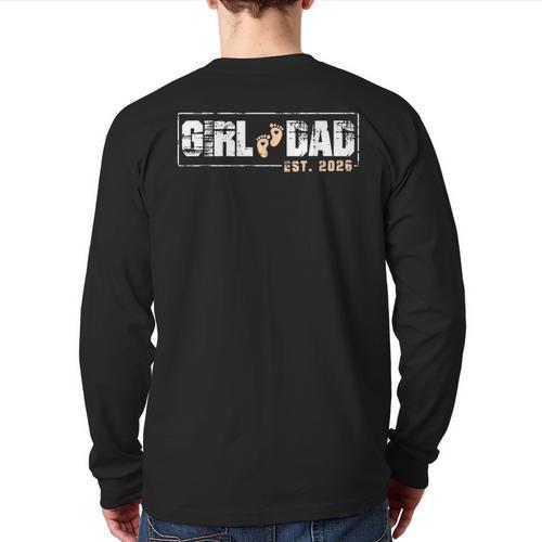 Dad Of Girl Est 2026 Baby Reveal First Father's Day Newborn Long Sleeve T-Shirt Back Print - Father's Day Fun