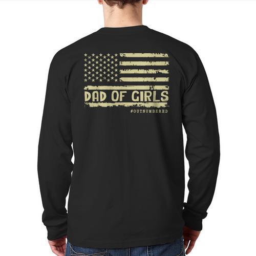 Dad Of Girls Outnumbered US Flag Father's Day Daughter Dad Long Sleeve T-Shirt Back Print - Father's Day Fun