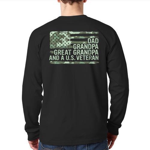 Dad Grandpa Great Grandpa Veteran Fathers Day Great Grandpa Long Sleeve T-Shirt Back Print - Father's Day Fun