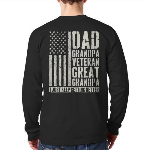 Dad Grandpa Veteran Great Grandpa Long Sleeve T-Shirt Back Print - Father's Day Fun