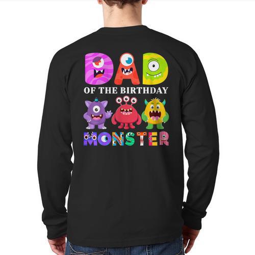 Dad Little Monster Kids 1st Birthday Party Family Monster Small Long Sleeve T-Shirt Back Print - Father's Day Fun