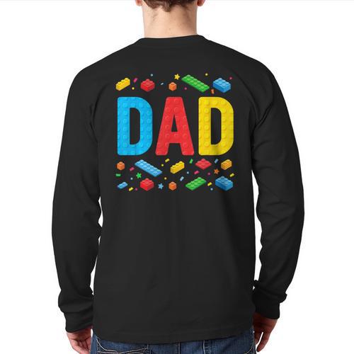 Dad Master Builder Building Bricks Blocks Family Fathers Day Long Sleeve T-Shirt Back Print - Father's Day Fun