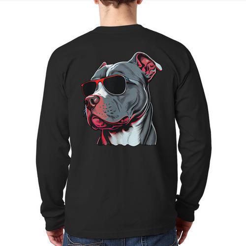 Dad Mom Cool Dog Sunglasses Pitbull Long Sleeve T-Shirt Back Print - Father's Day Fun