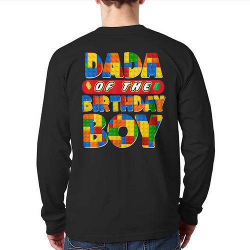 Dad And Mom Dada Birthday Boy Building Bricks Family Party Long Sleeve T-Shirt Back Print - Father's Day Fun