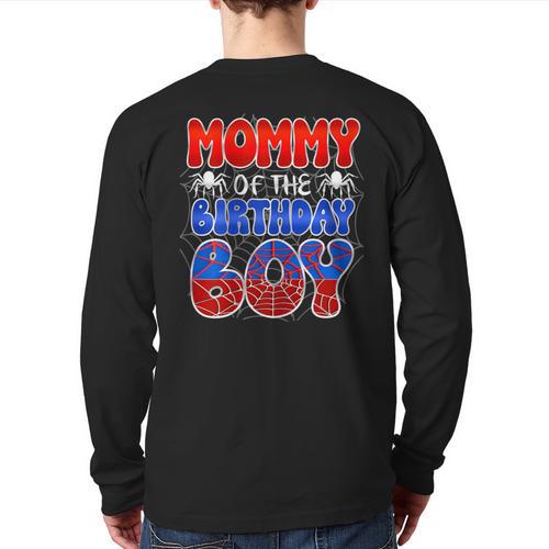 Dad And Mom Mommy Birthday Boy Spider Family Matching Long Sleeve T-Shirt Back Print - Father's Day Fun