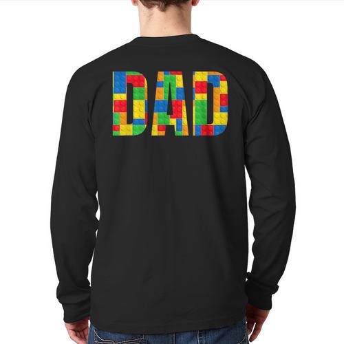 Dad Parent Brick Master Builder Building Blocks Set Family T Long Sleeve T-Shirt Back Print - Father's Day Fun