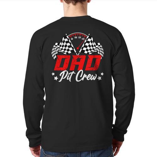 Dad Pit Crew Birthday Party Race Car Lover Racing Family Long Sleeve T-Shirt Back Print - Father's Day Fun
