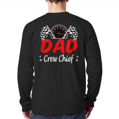 Dad Pit Crew Chief Racing Birthday Childs Party Fun Long Sleeve T-Shirt Back Print - Father's Day Fun