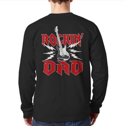 Dad Rockin One Birthday Family Matching Rock Guitar Long Sleeve T-Shirt Back Print - Father's Day Fun