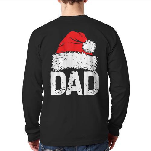 Dad Santa Christmas Family Matching Pajamas Papa Xmas Father Short Sleeve Long Sleeve T-Shirt Back Print - Father's Day Fun