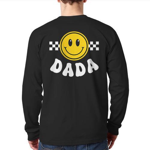 Dada One Happy Dude Birthday Theme 1st Family Matching Mom Long Sleeve T-Shirt Back Print - Father's Day Fun