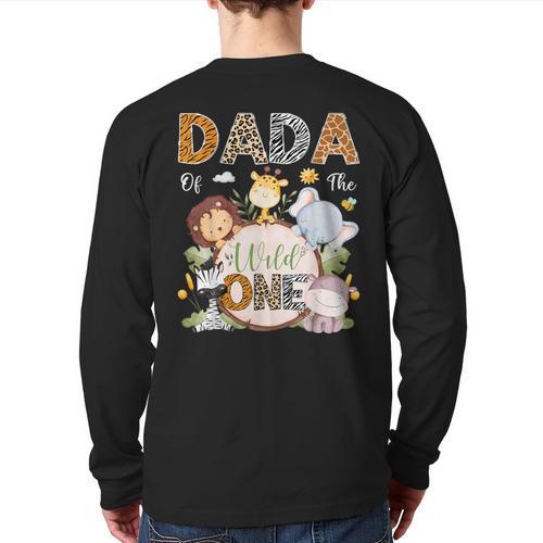 Dada Of The Wild One 1St Birthday Safari Jungle Animals Long Sleeve T-Shirt Back Print - Father's Day Fun