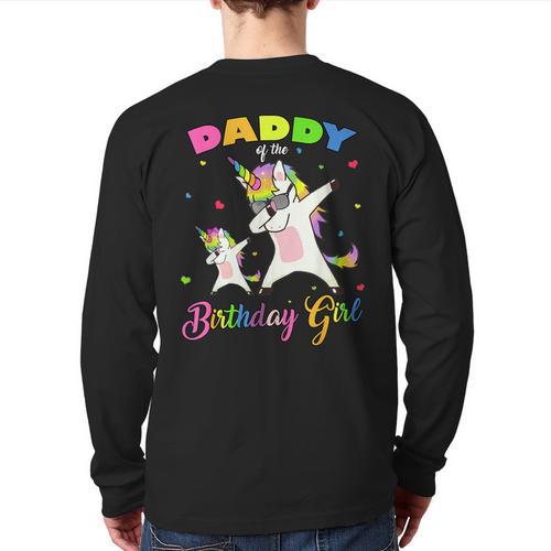 Daddy Of The Birthday Girl Dabbing Unicorn Princess And Dad Long Sleeve T-Shirt Back Print - Father's Day Fun